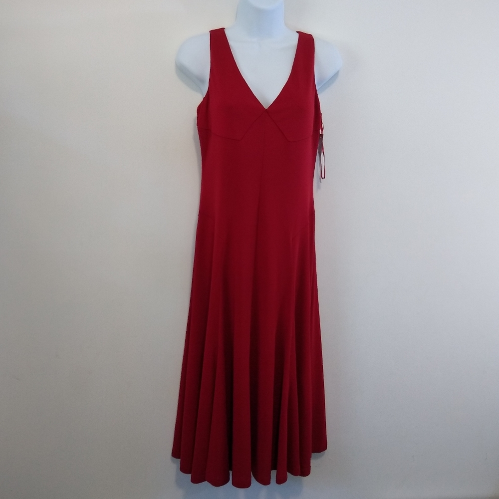 Lauren Ralph Lauren Dress Petite Small V-Neck Cranberry Red